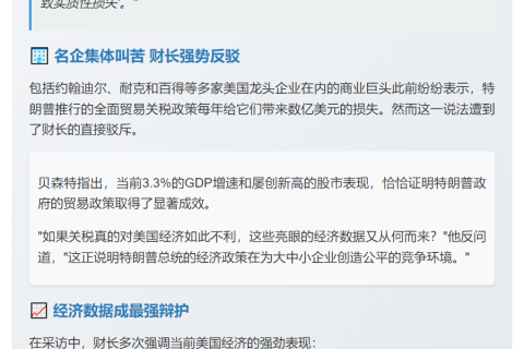 贝森特：特朗普关税非征税