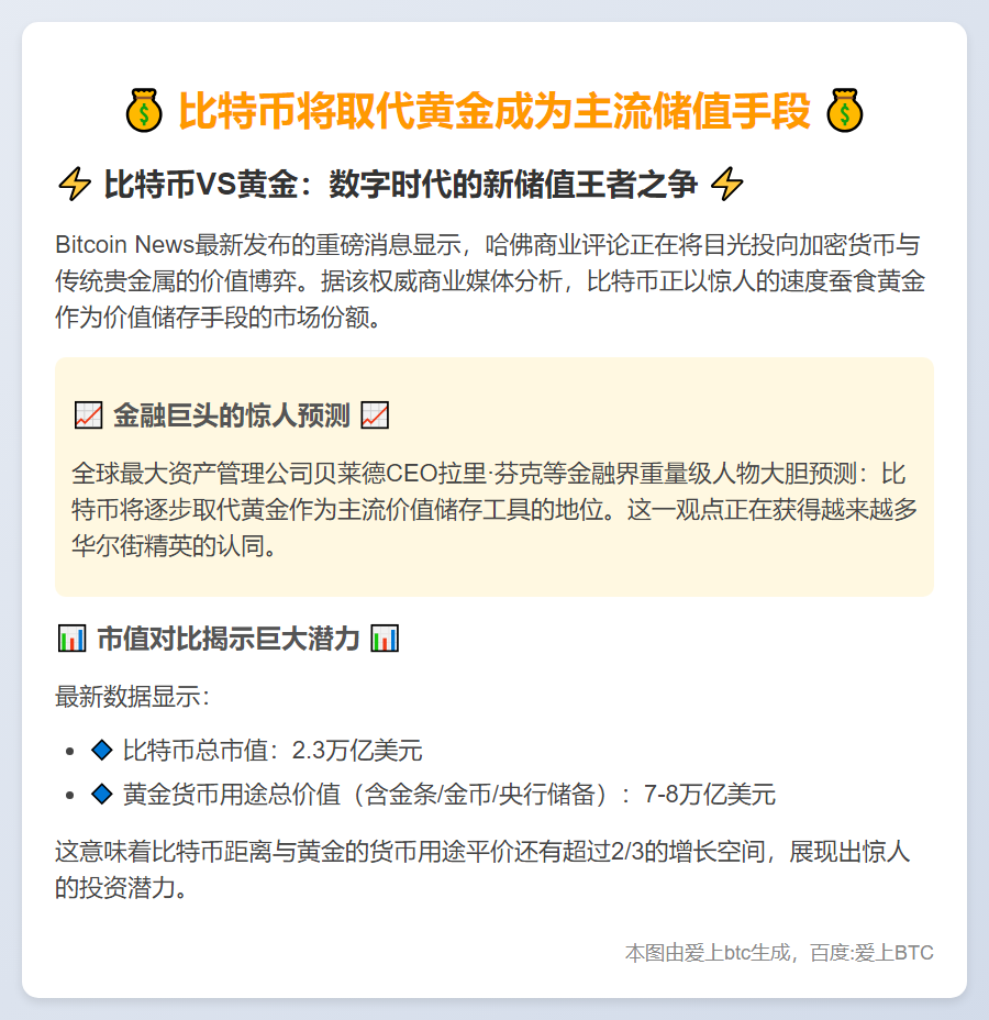 比特币将取代黄金成为主流储值手段