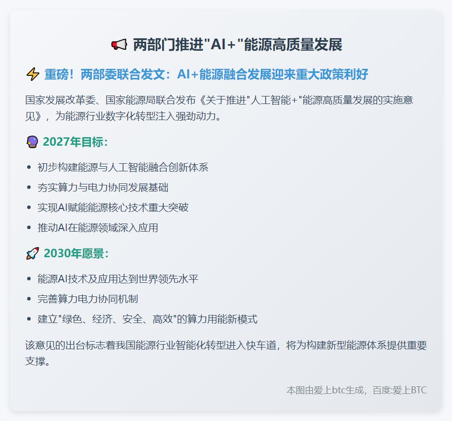 "两部门推进'AI+'能源高质量发展"