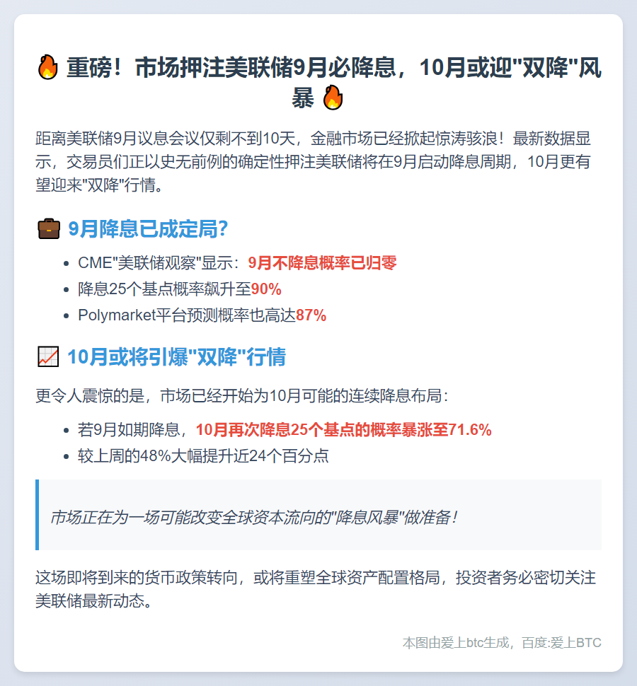 交易员押注美联储9月降息概率大增