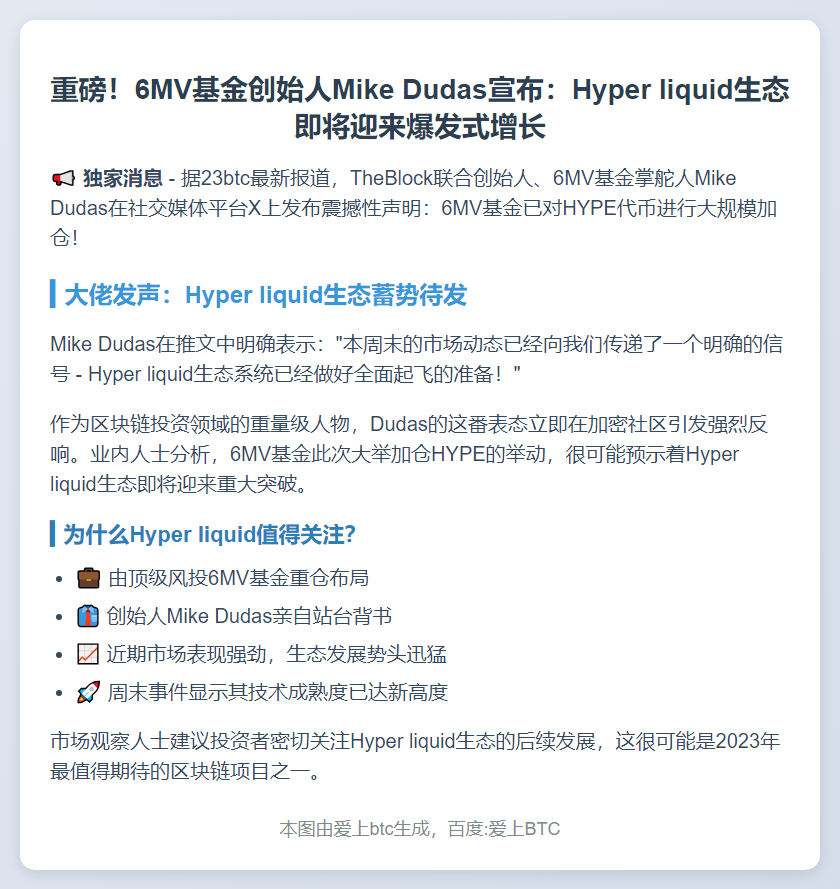 6MV加仓HYPE，Hyper liquid生态起飞