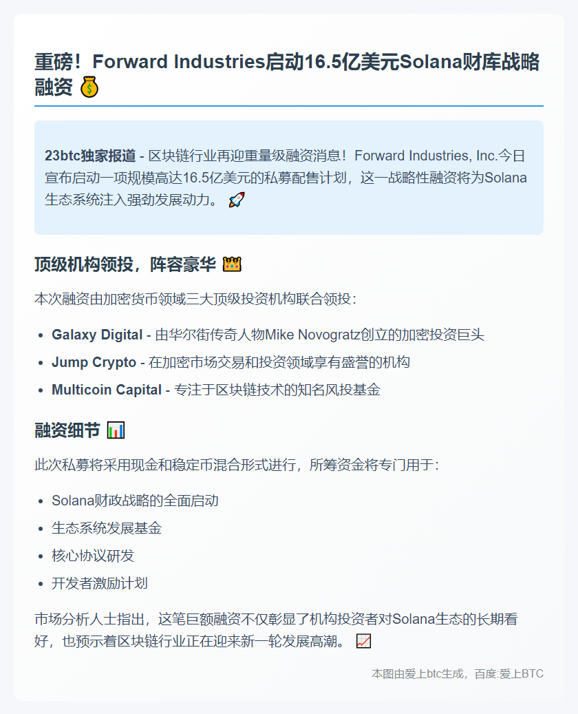 Forward Industries私募16.5亿美元投资Solana财库