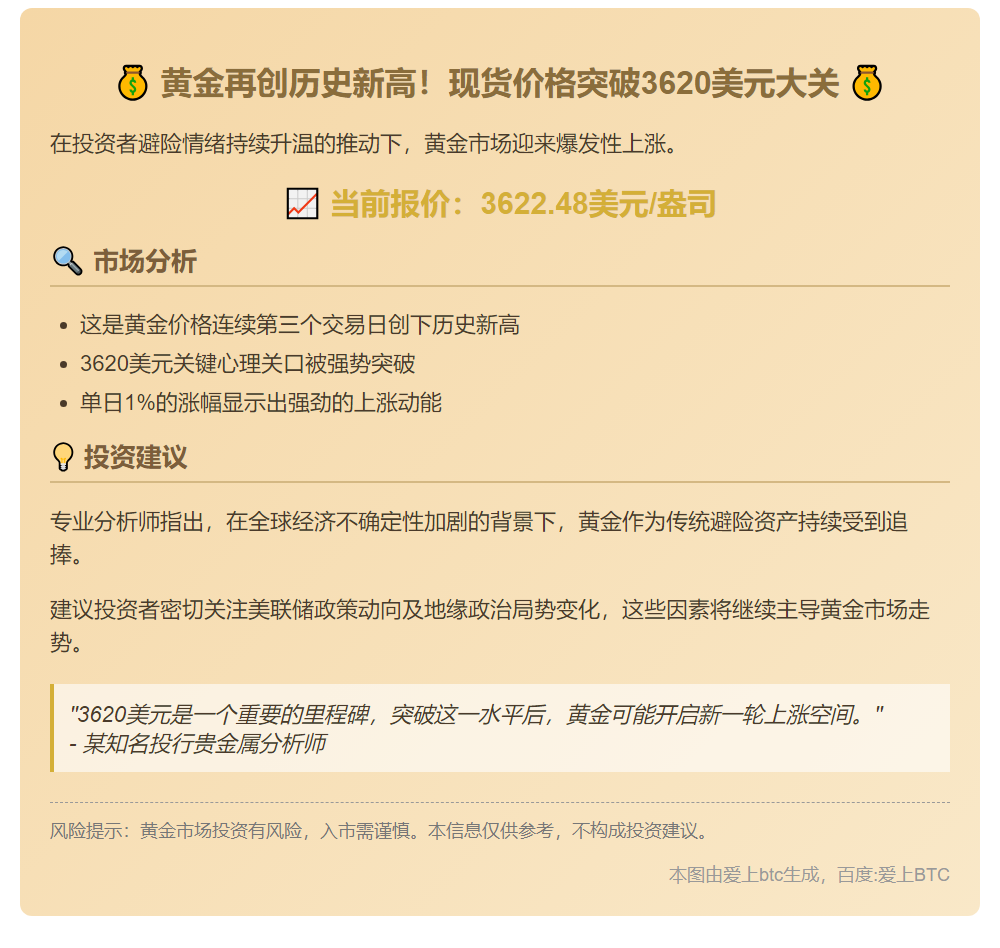 黄金涨破3622美元再创新高
