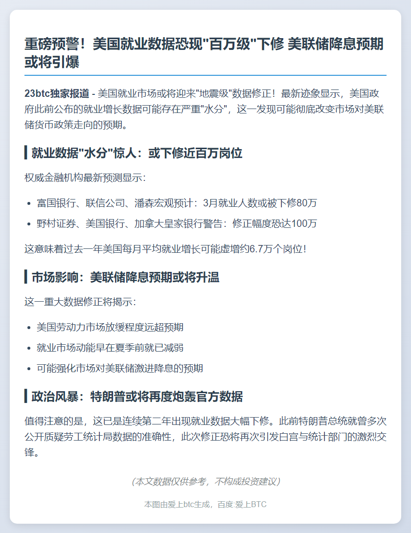 美就业数据或再下修 刺激降息预期