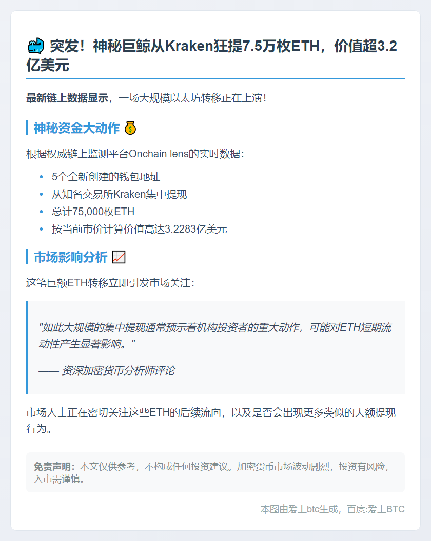 5地址从Kraken提7.5万ETH