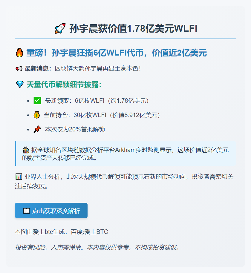 孙宇晨获价值1.78亿美元WLFI