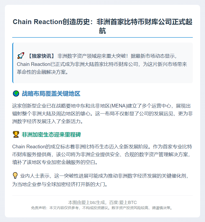 非洲首家比特币财库Chain Reaction