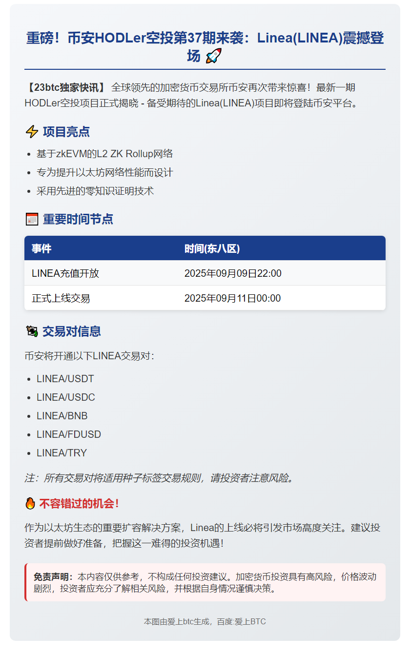 币安上线第37期Linea空投