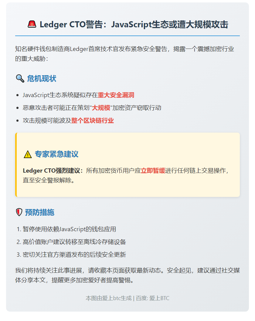Ledger CTO警告：JavaScript生态或遭大规模攻击