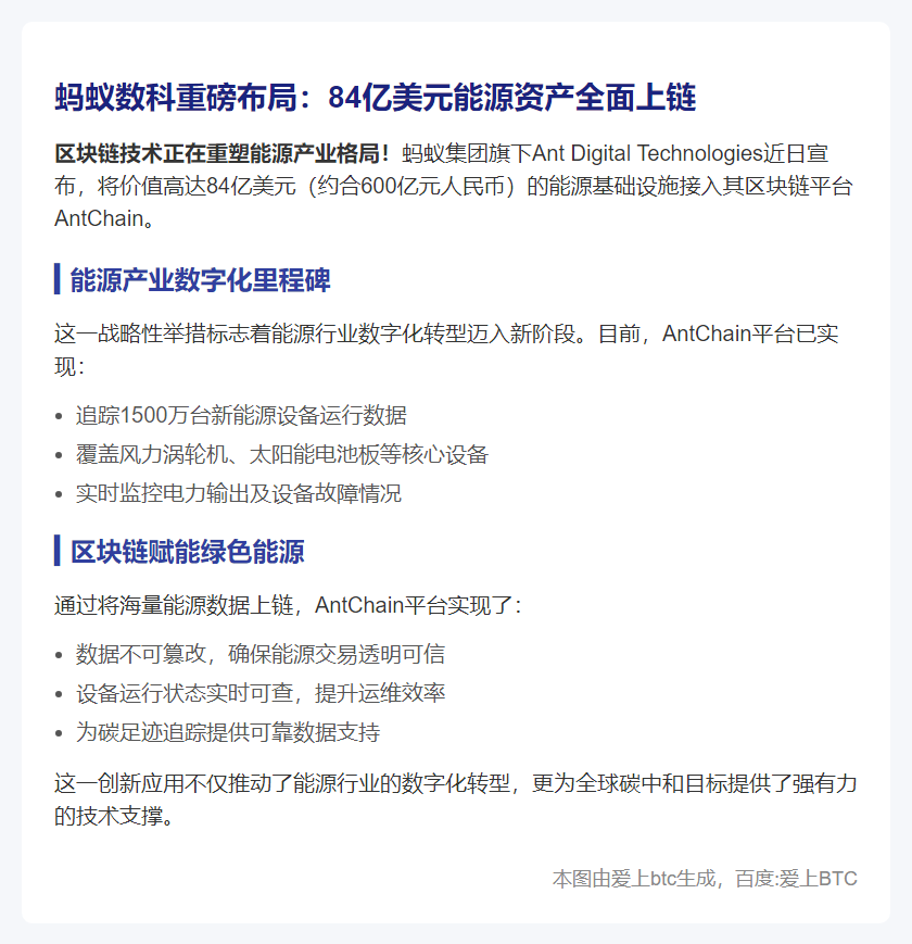 蚂蚁数科上链84亿美元能源资产