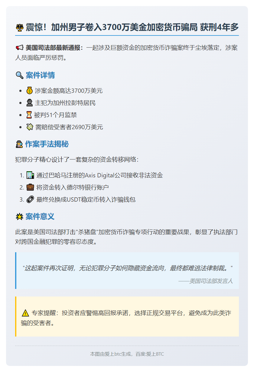 加州男子加密诈骗3700万获刑51个月