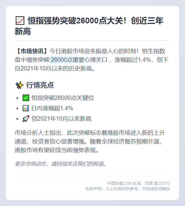 恒指突破26000点创两年新高