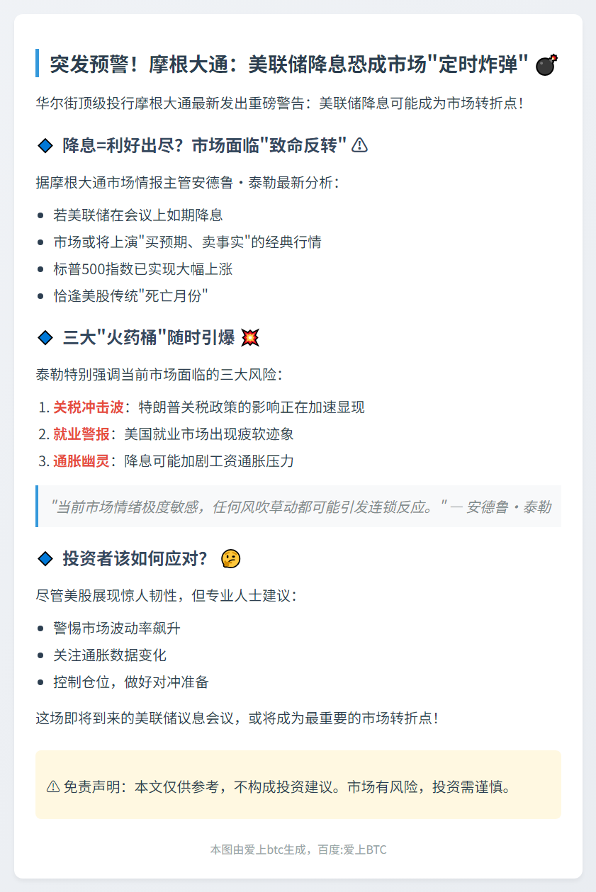 摩根大通：美联储降息或触发抛售