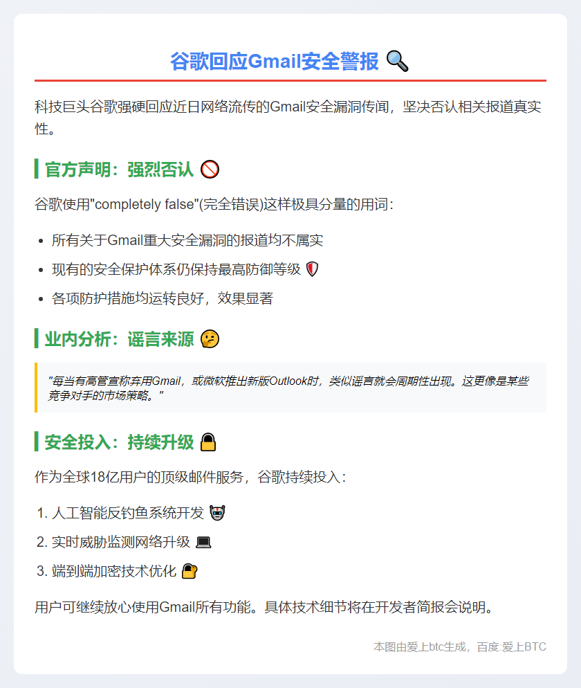 谷歌否认Gmail重大安全警告