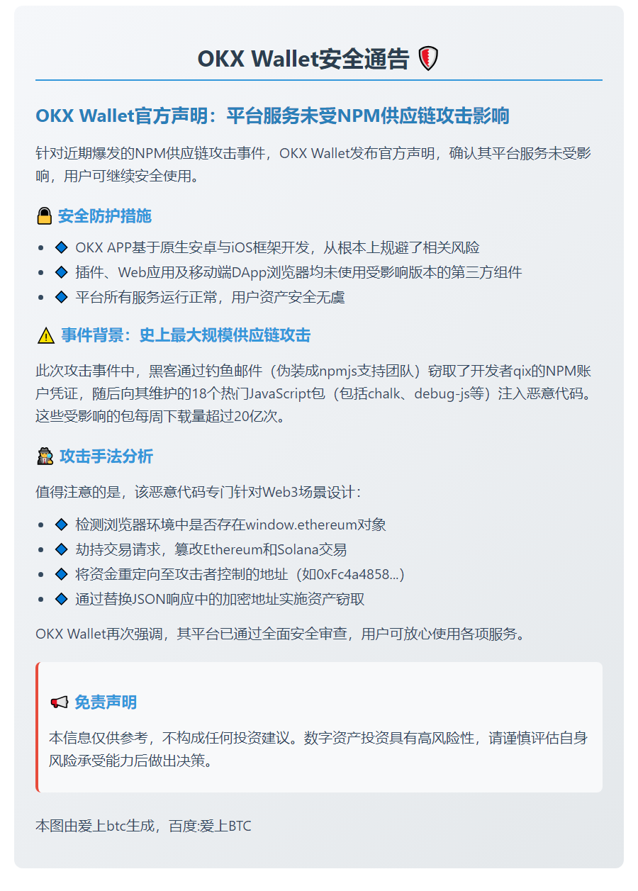 OKX Wallet安全无虞，APP与Web3端正常使用