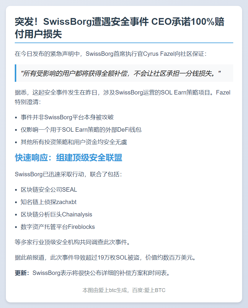 瑞士Borg CEO：公司全额补偿资金缺口