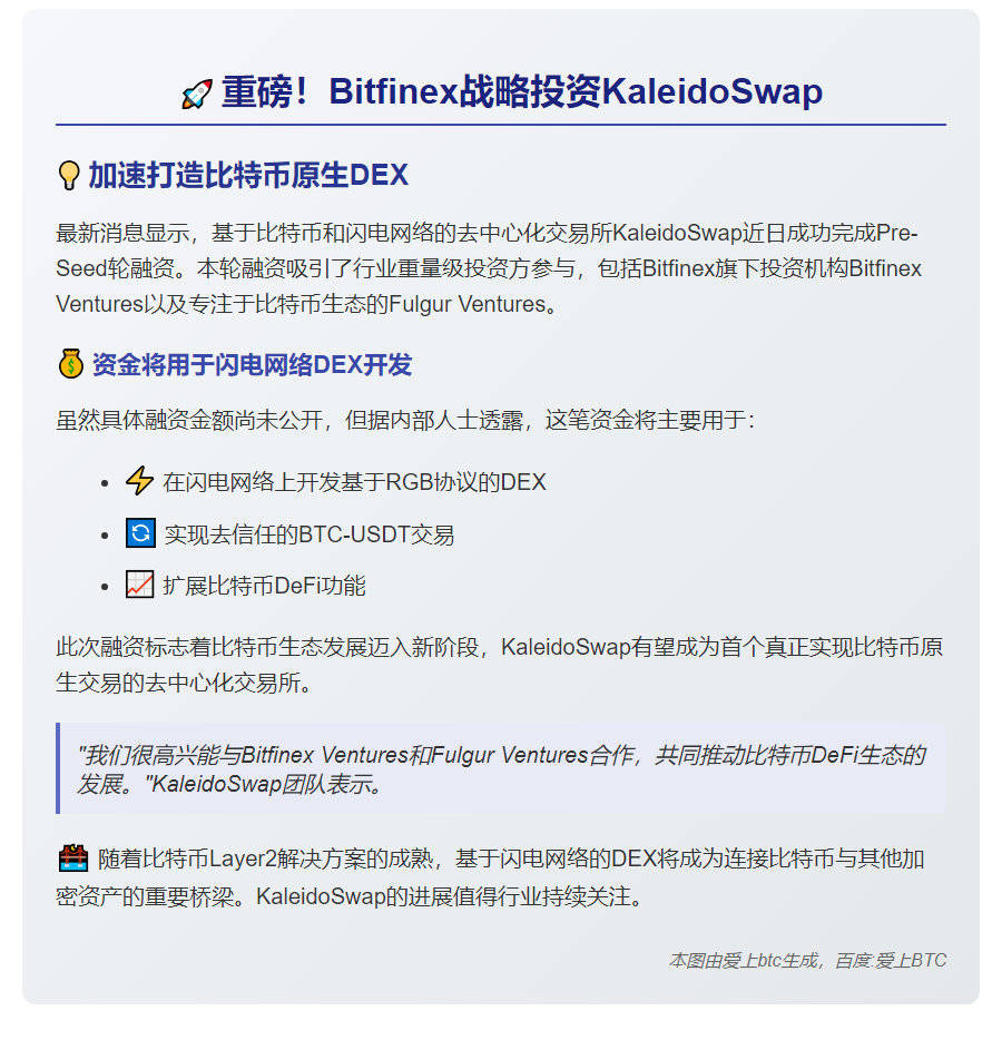Bitfinex投资KaleidoSwap建比特币DEX