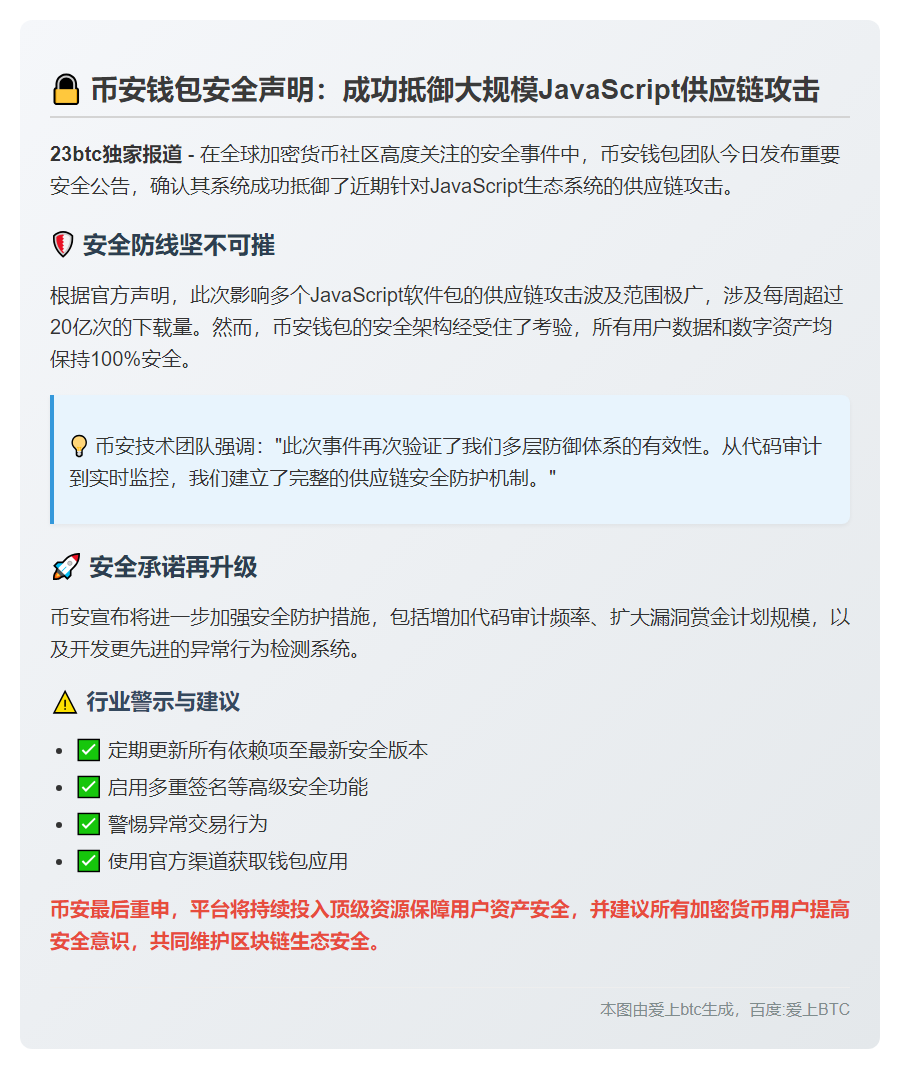 币安钱包未受JS攻击，资金安全