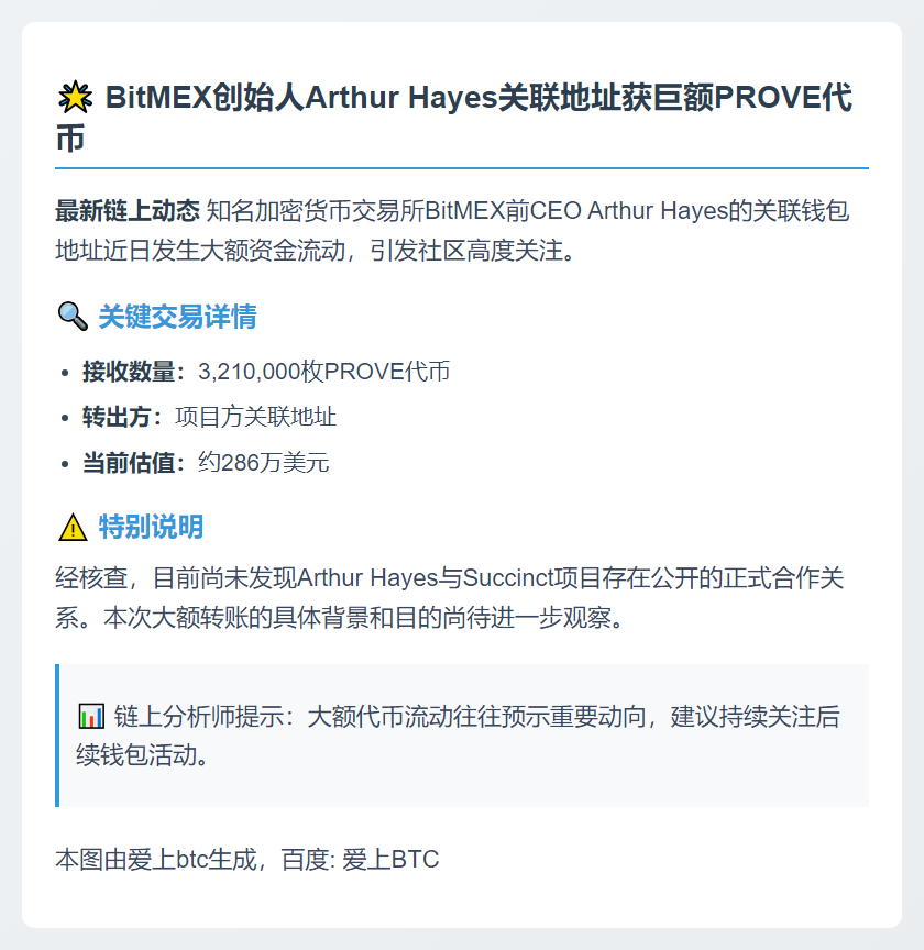 Hayes关联地址获321万PROVE代币