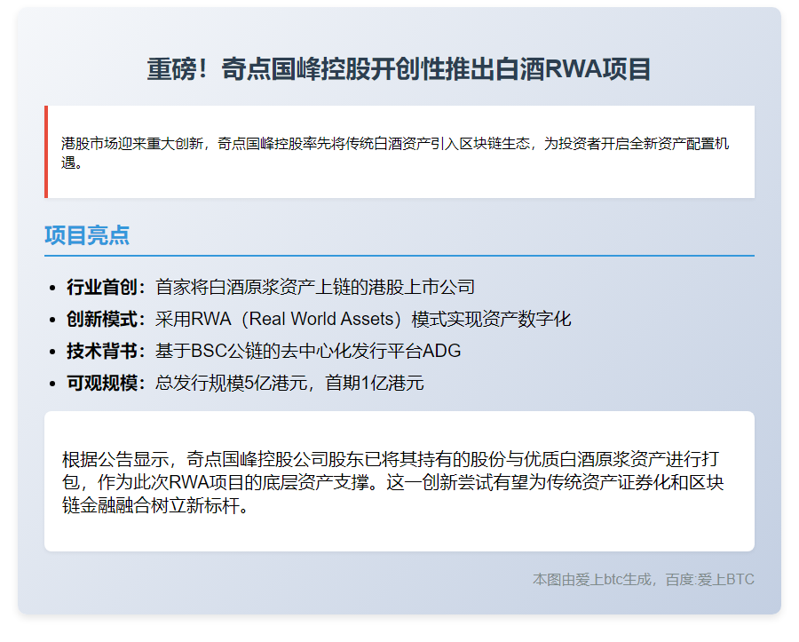 奇点国峰推1亿港元白酒RWA项目