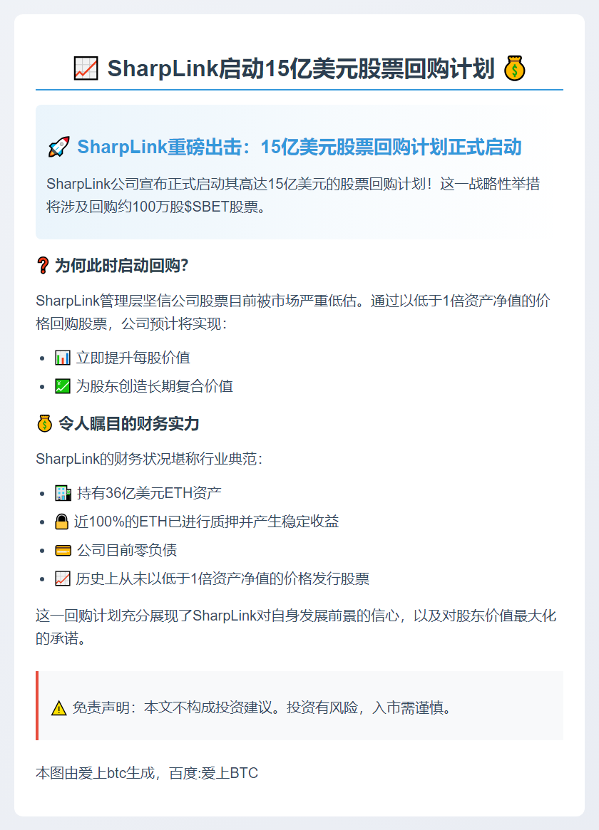 SharpLink启动15亿美元股票回购