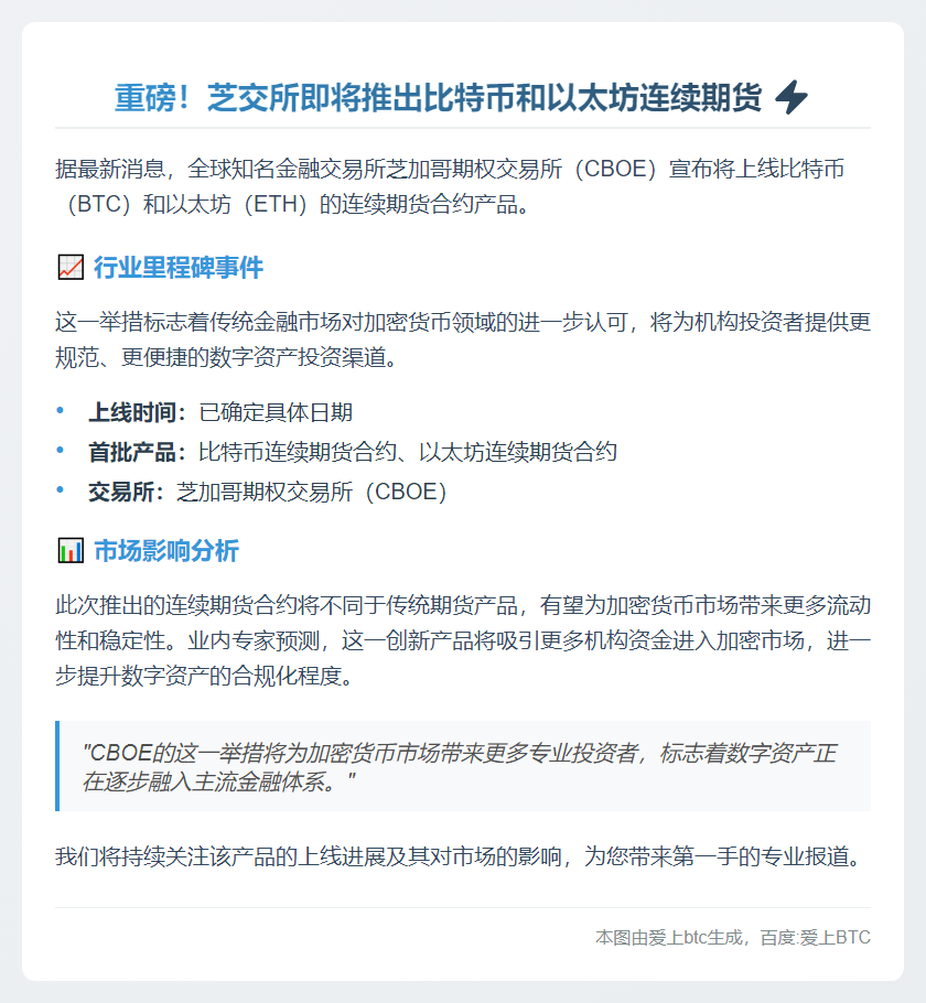 芝交所11月上线比特币以太坊连续期货