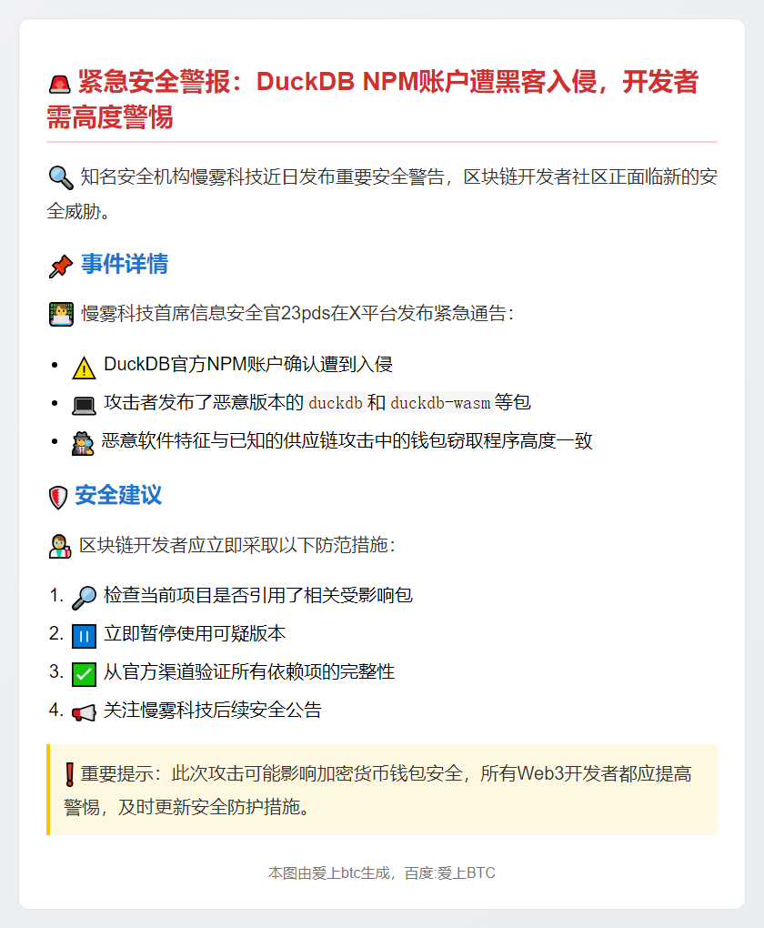 "DuckDB NPM 帐户遭入侵，需防范风险"