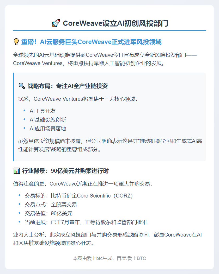 CoreWeave设立AI初创风投部门