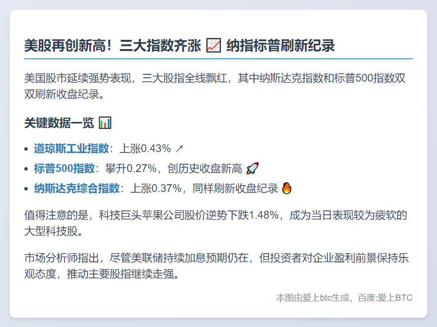 美股三大指数齐涨