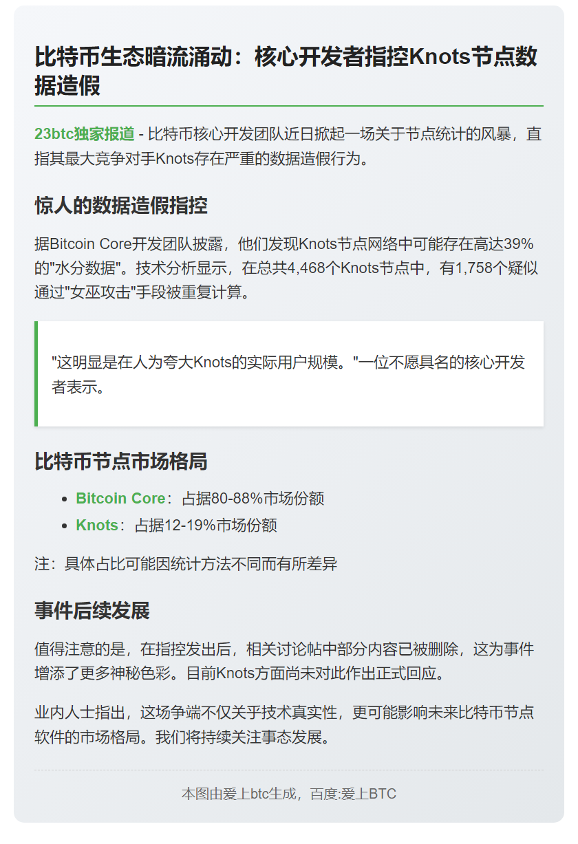 比特币开发者质疑Knots节点数据夸大