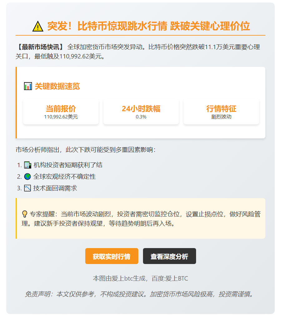 BTC暴跌破11万美元