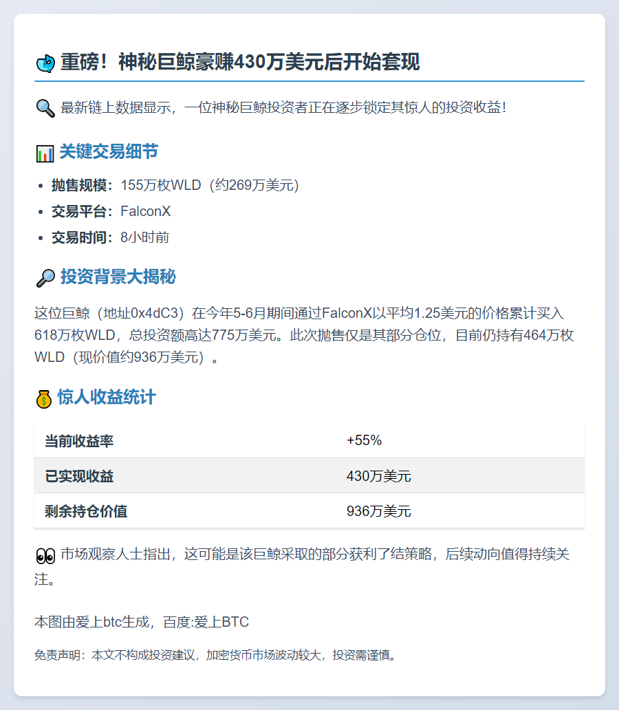 鲸鱼抛售155万枚WLD获利