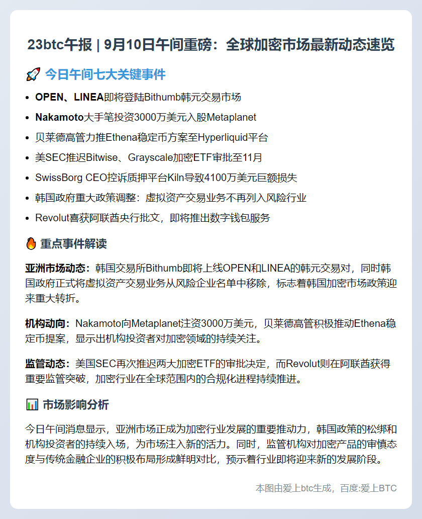 23btc午报 | 9月10日要闻速览