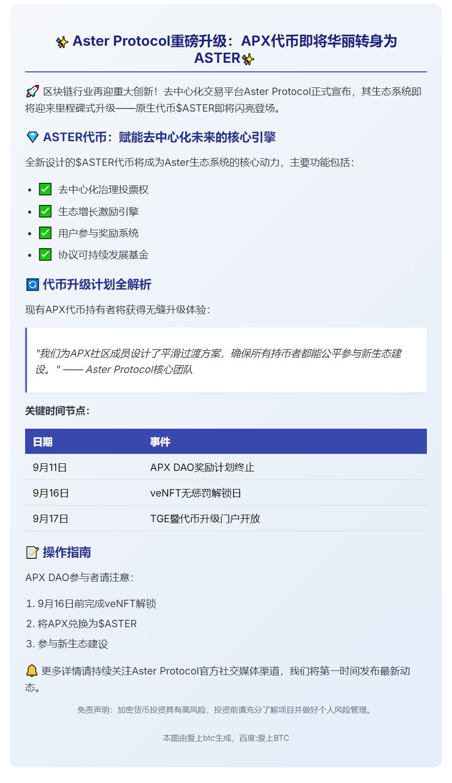 APX代币可升级为ASTER