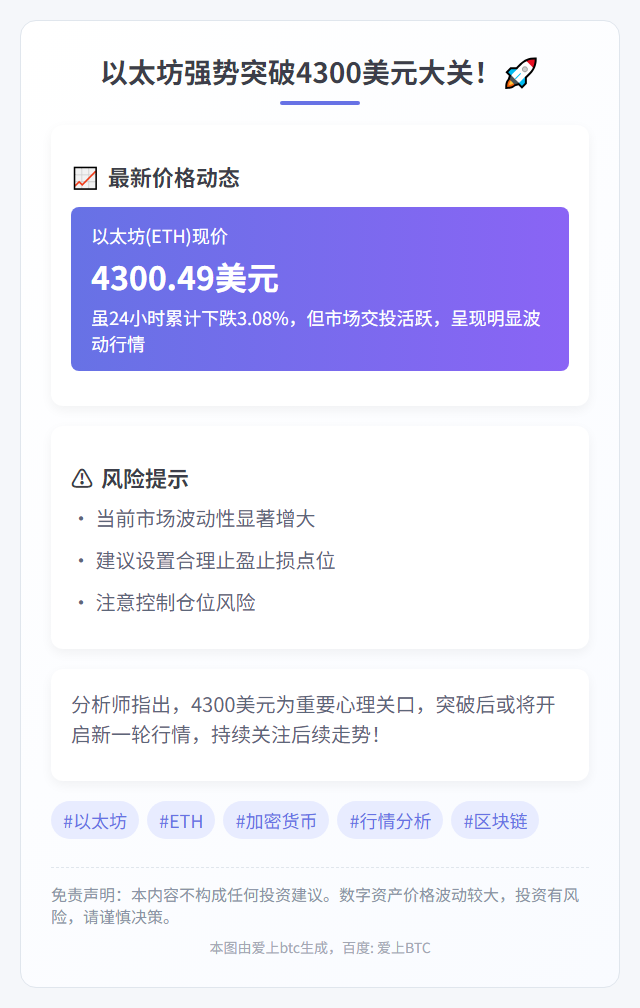 "ETH突破4300美元"