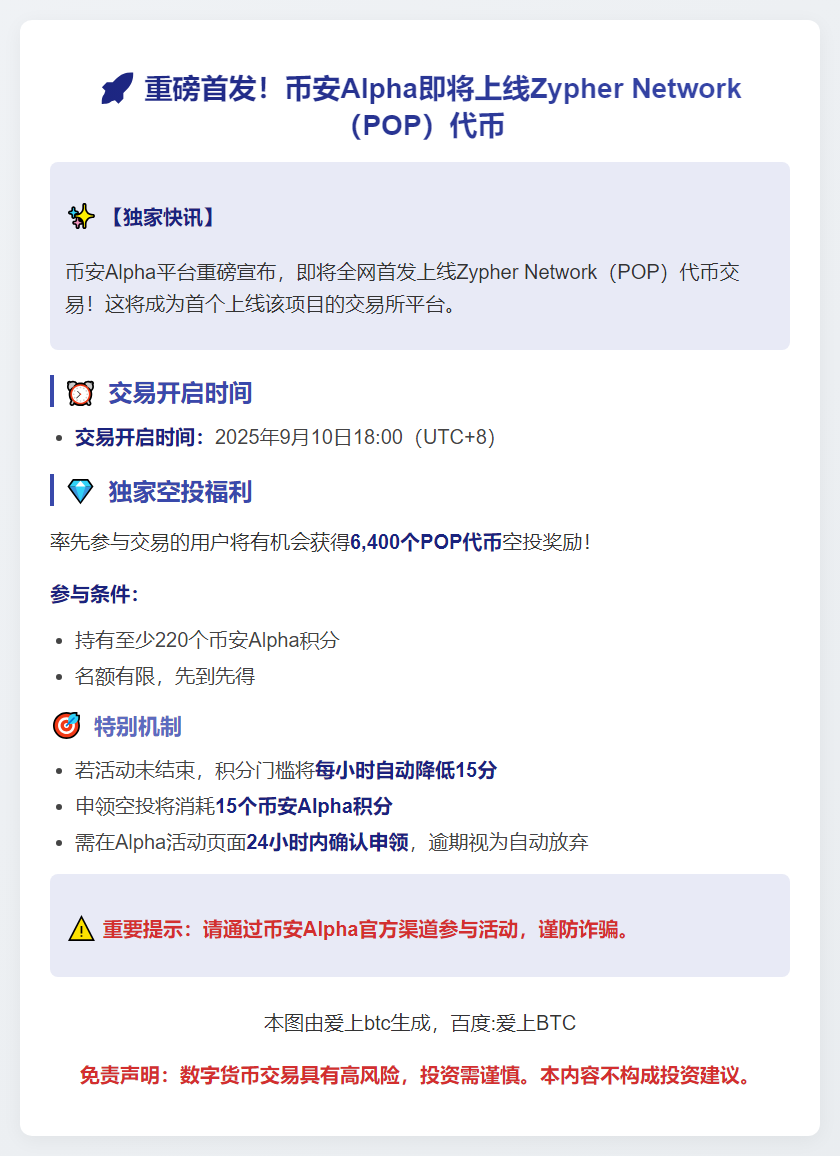 币安Alpha上线Zypher Network
