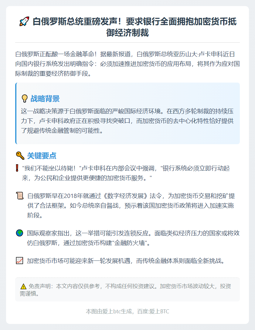 白俄总统促银行扩大加密货币使用