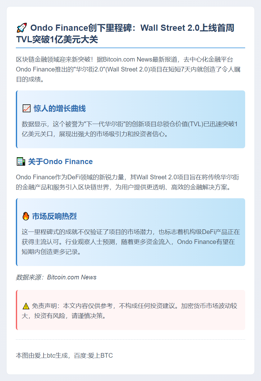 OndoFinance TVL破1亿美元