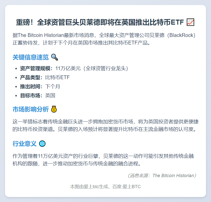 贝莱德下月英国推比特币ETF