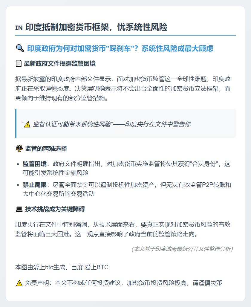 印度抵制加密货币框架，忧系统性风险