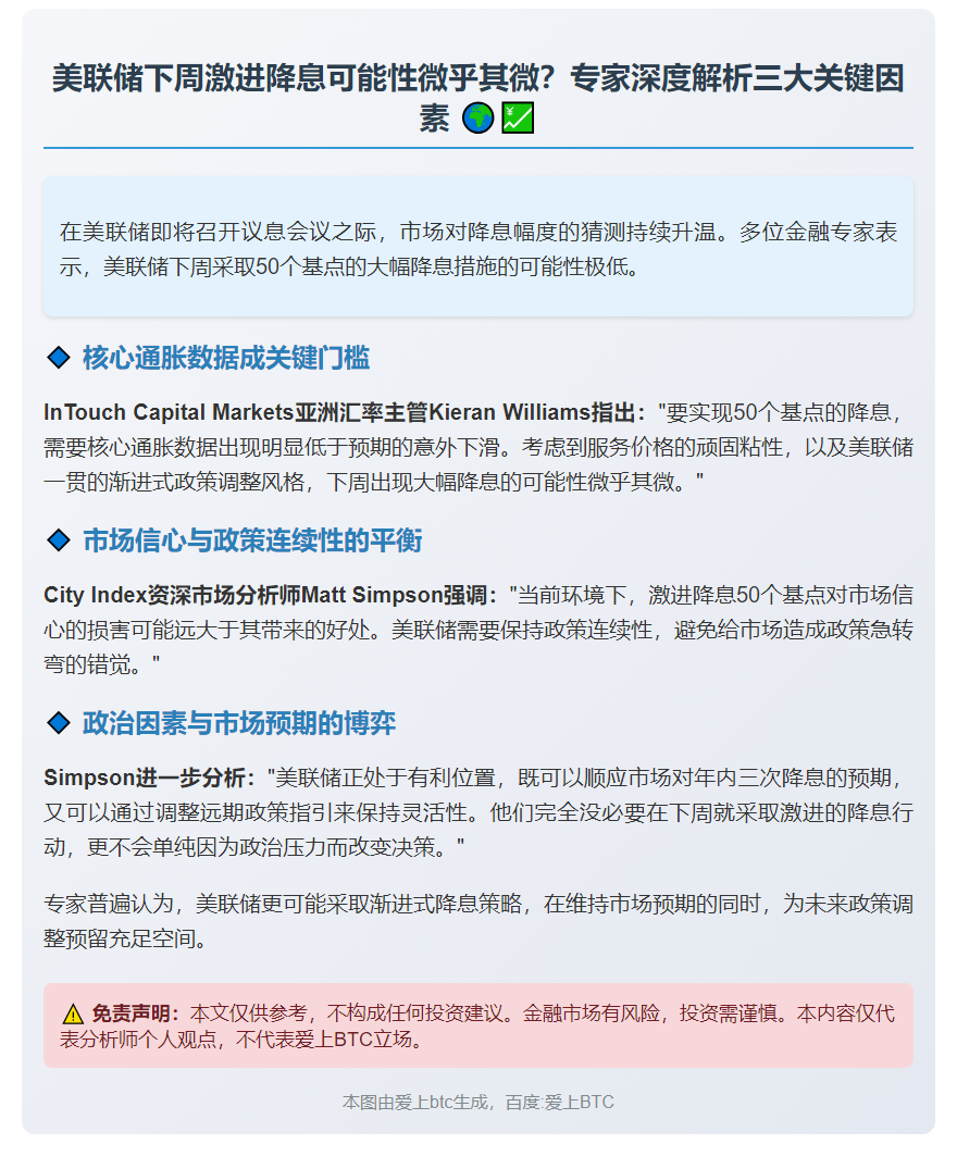 美联储降息50基点门槛高 降幅过大或弊大于利