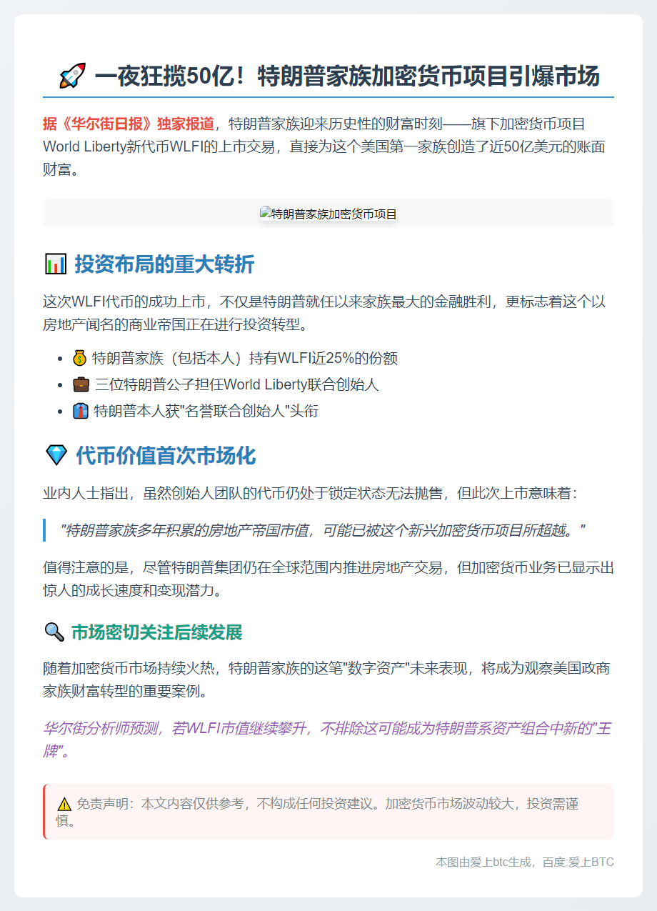 "特朗普家族借WLFI账增50亿美元"