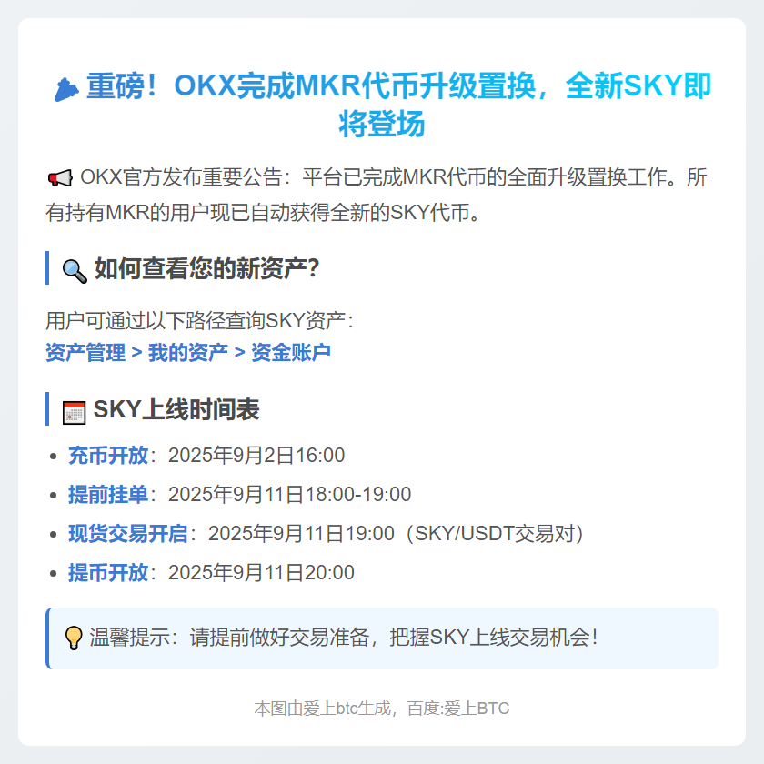 OKX完成MKR置换并上线SKY