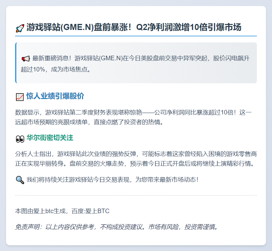 GME盘前大涨超10%