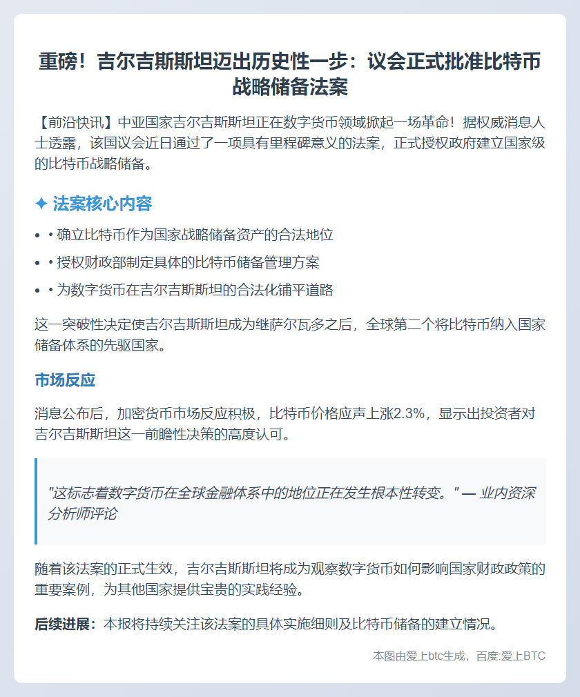 吉议会批准建立比特币战略储备