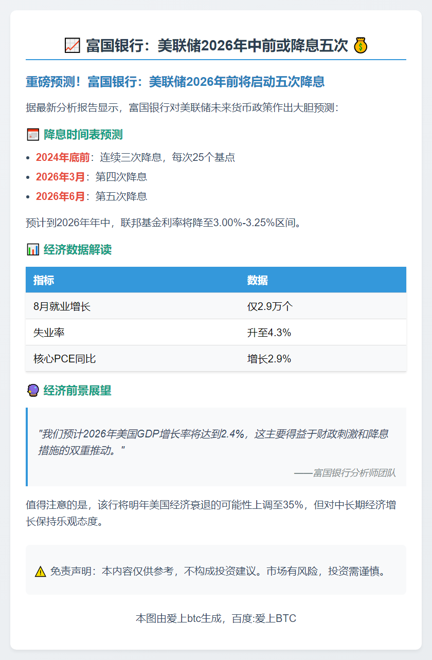 富国银行：美联储2026年中前或降息五次