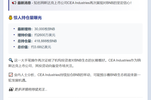 CEA Industries增持3万BNB，持仓达41.9万