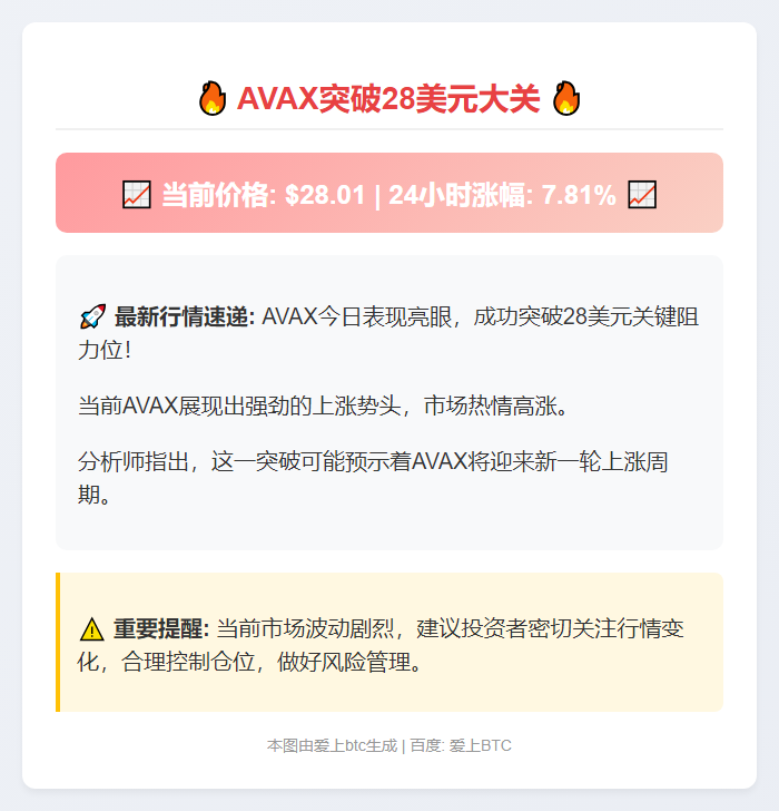 AVAX突破28美元