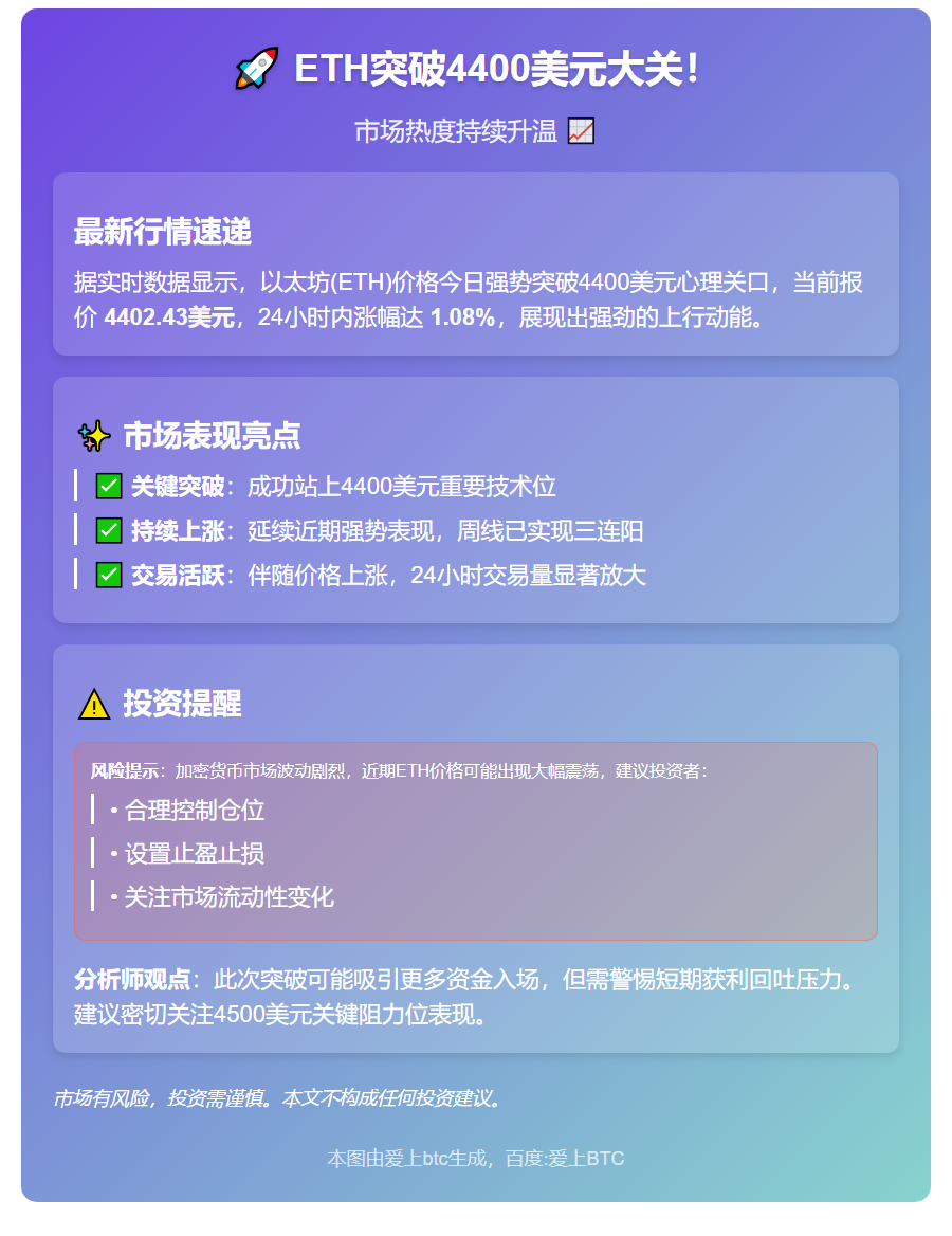 ETH突破4400美元