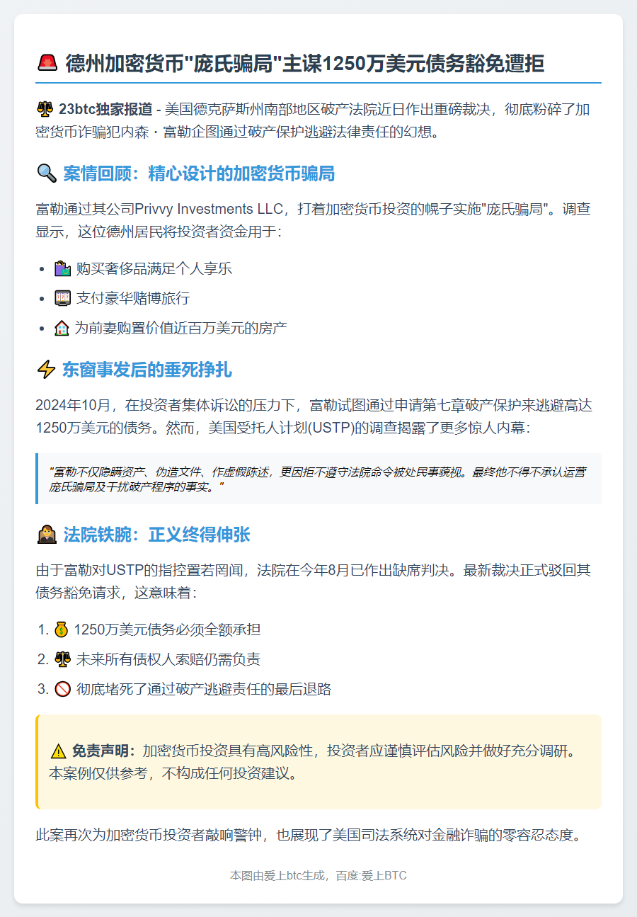 德州男子加密货币骗局破产豁免被拒